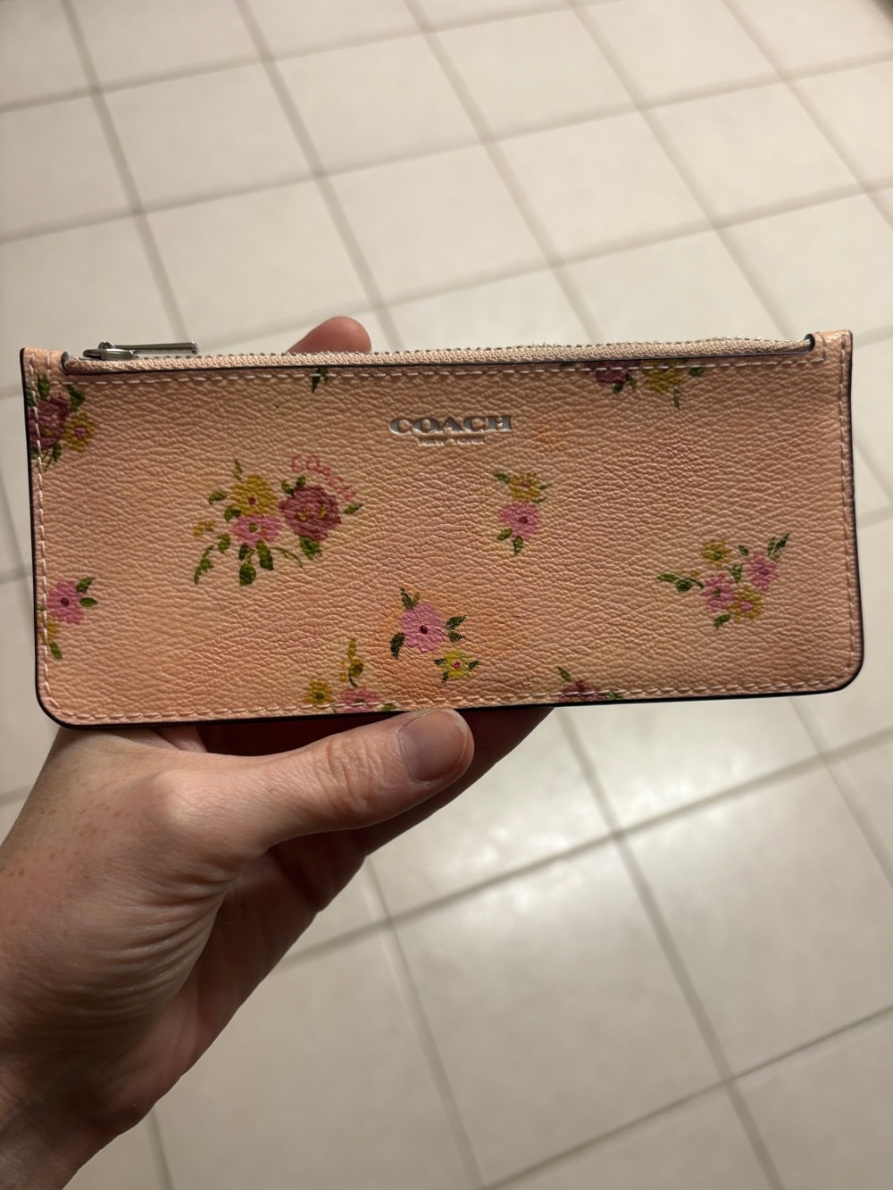 Coach Pouch/ Card Carrier Pink Floral- Restored. **Free with purchase**